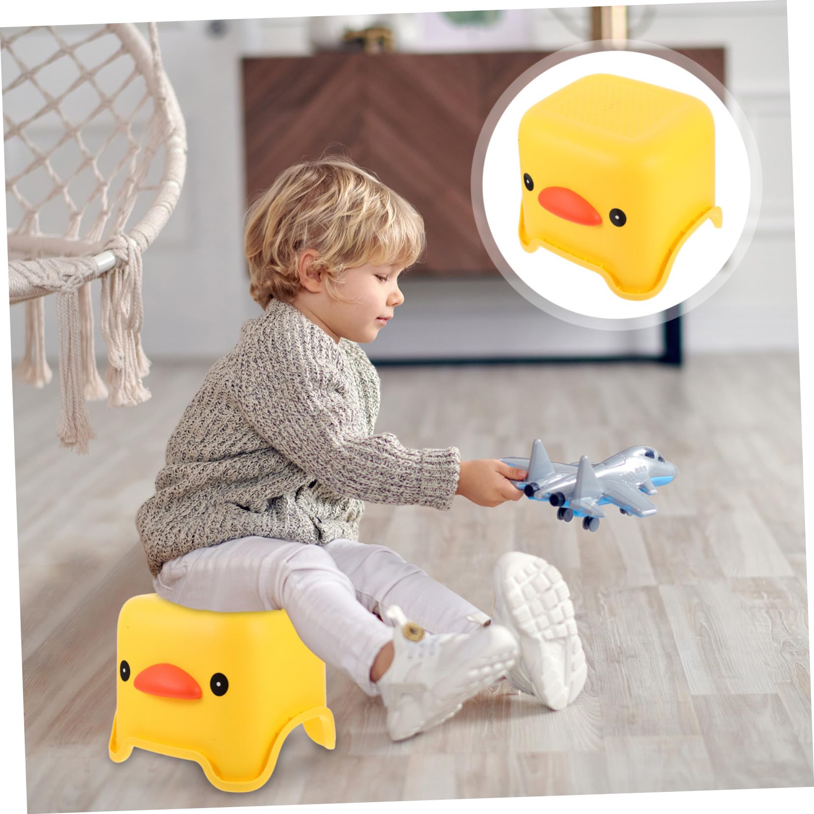 Sosoport Sgabello Per Bambini Portatile in Plastica Resistente, Sgabello Basso Quadrato Multifunzionale Per Bagno, Cucina e Camera Da Letto, Seduta Comoda e Organizer Design Papera
