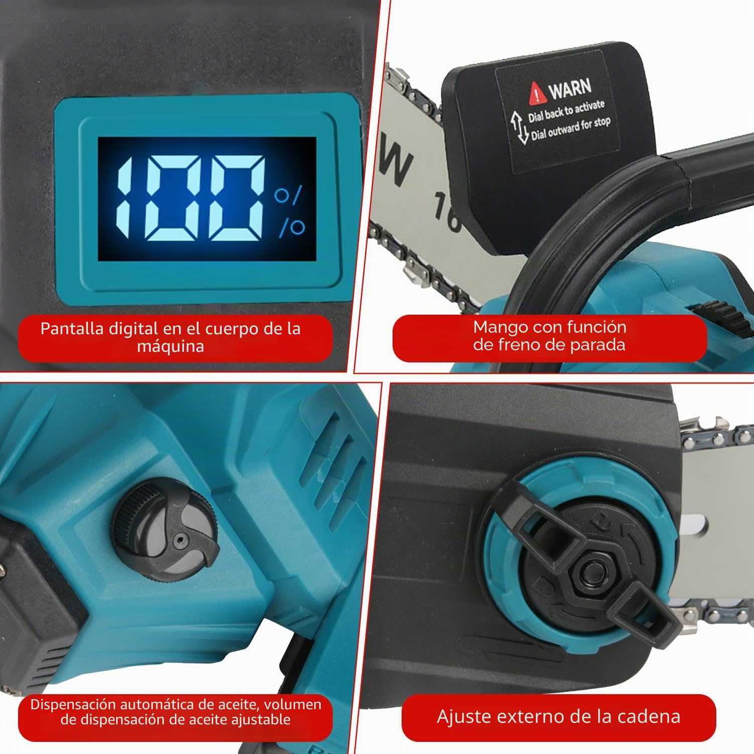 Motosierra Eléctrica con Batería de 21V, 1800 W, Sin Escobillas, con Cadena de 16 Pulgadas, con Espada de 40CM, Motosierra Bateria con 2 Baterías de 4000 mAh para Cortar Madera