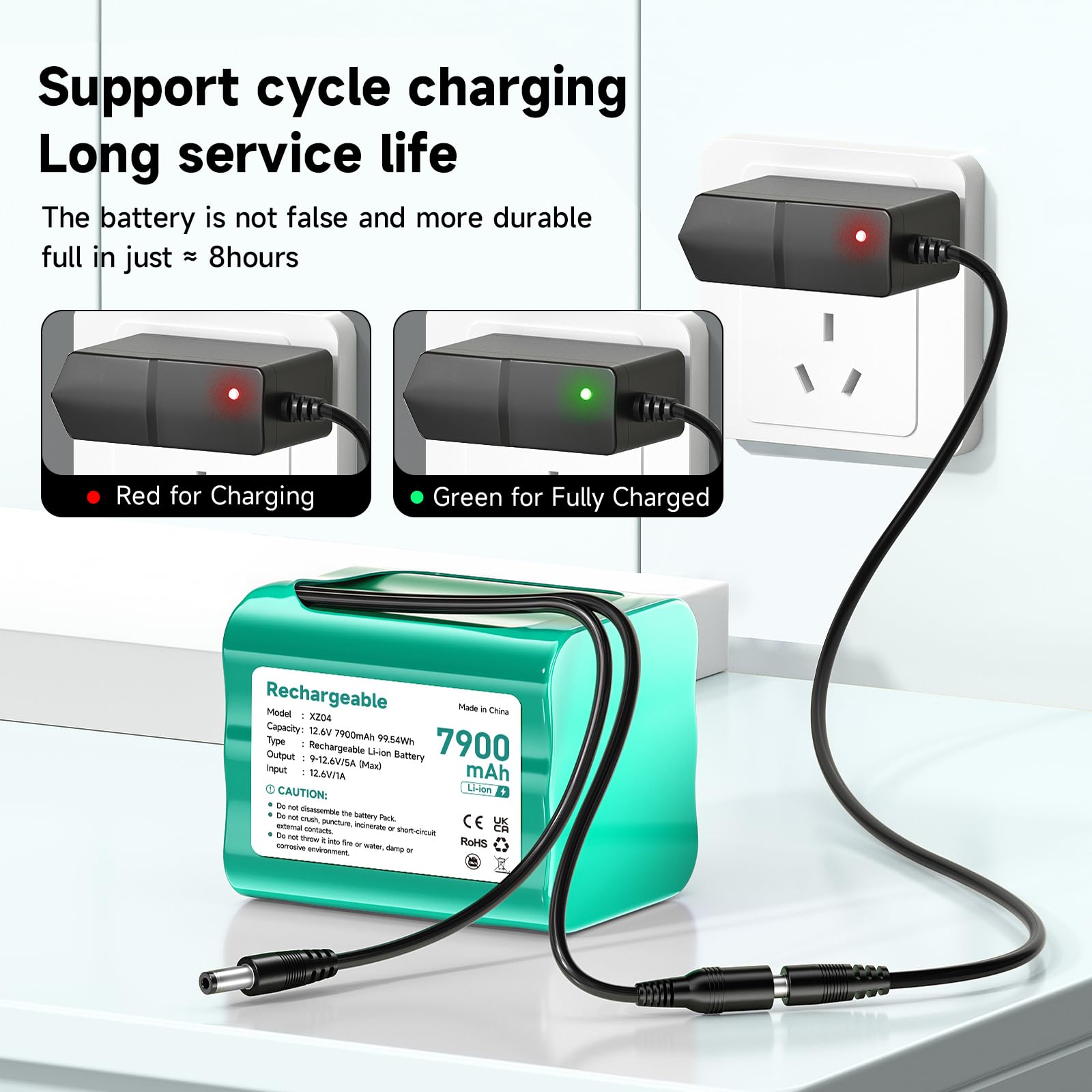 Batteria 12V 7900mAh 12,6V Litio per Soundboks, Fari Posteriori, Illuminazione Bici, Stagepiano, Sonar