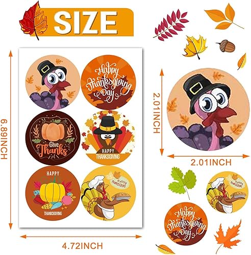 Miniatura 3 de 96 calcomanías de pavo de Acción de Gracias, etiquetas redondas para sellar sobres, etiquetas autoadhesivas de calabaza para el día de Acción de