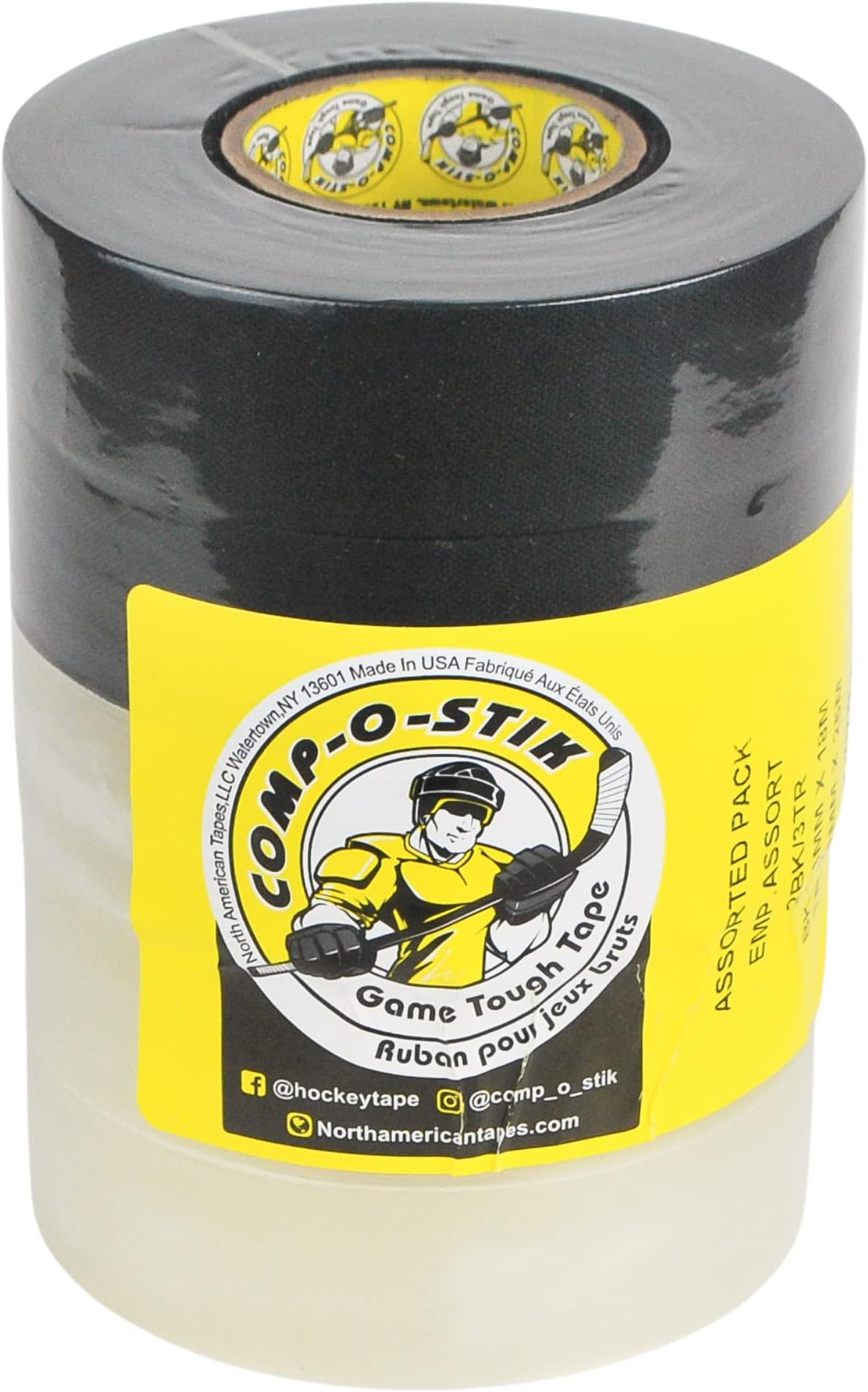 North American Tapes Hockey Combo Pack, 5 Rolls per Pack, White Black Clear, Sports, Gifts, Accessories, Equipment, Gear, High Performance, Hockey Tape (2 Black + 3 Clear)
