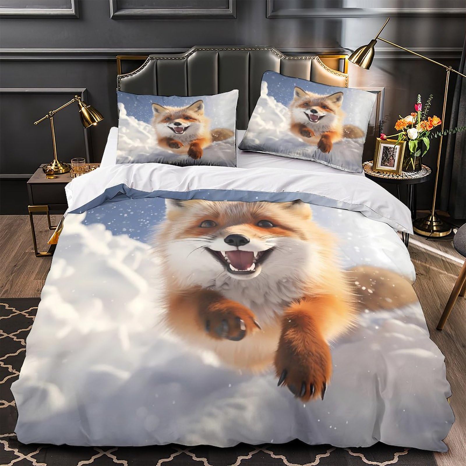 Parure de lit renard impression 3D haute définition sur microfibre ultra douce