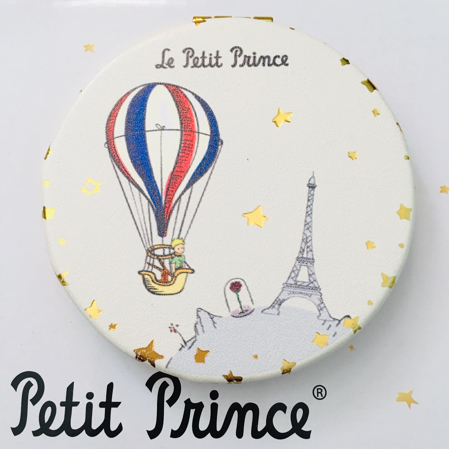 Kiub Paris Eiffel Tower Round Pocket Mirror – Little Prince In Hot Air Balloon Design