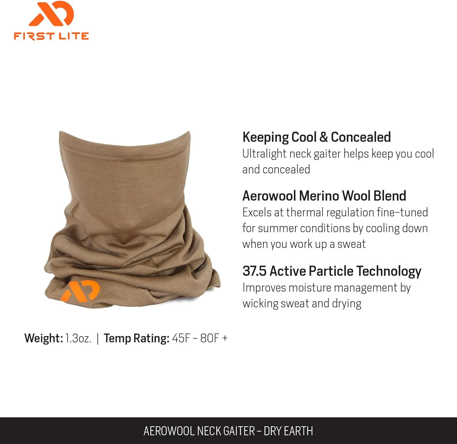 First Lite Aerowool Merino Wool Neck Gaiter - Ultralight Camo Hunting Face Mask