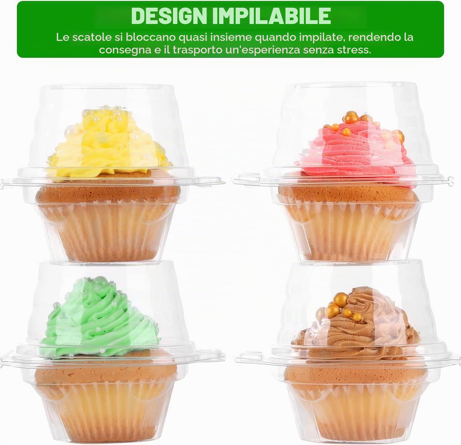 LATERN 60 Pezzi Scatole Trasparenti per Cupcake, 11cm Scatole per Cupcake in Plastica Individuali Porta Cupcake Singolo a Cupola Alta Contenitore per Alimenti Incernierato con Coperchi