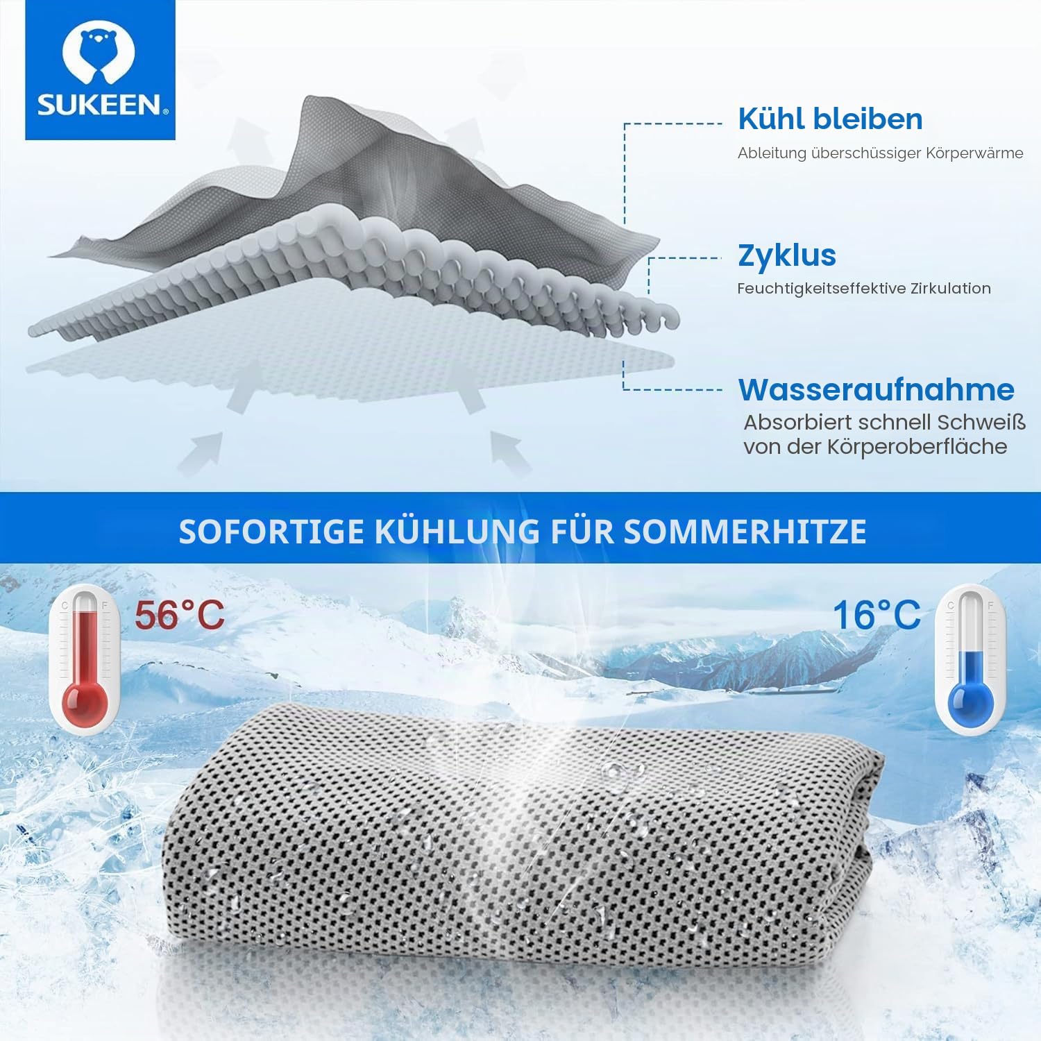Kühltuch Set, kühlendes Handtuch Kühltücher Hals, Handtuch kühlend, Cooling Towel, Kühltücher Sport, Kühlendes Tuch, Eishandtücher für Wandern, Laufen, Tennis, Reisen,