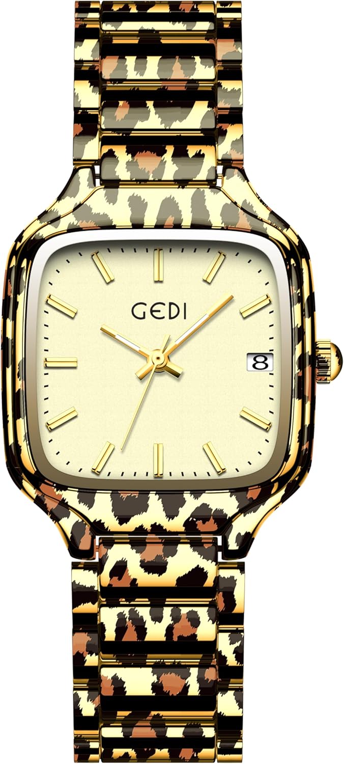 FANMIS Leopard Women Watches Minimalist Ultra-Thin Jelly Gel Ladies Dress Bracelet Watch Analog Quartz Gold Tone Watch Fashion Design Lady Wristwatch