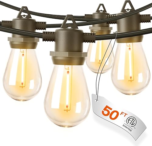 addlon Guirnalda de luces LED impermeables de 50 pies para exteriores, con 27 bombillas Edison regulables, inastillables, grado comercial, para
