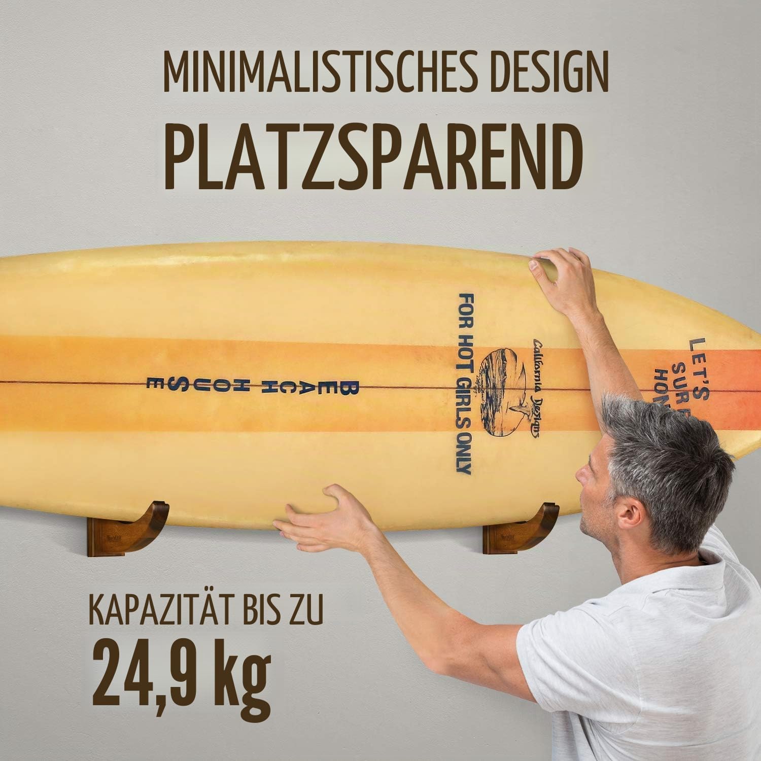 Yes4All Schwerlast-Stahl 3 Ebenen Surfbrett Wandhalterung für Surfbretter, Snowboards, Skateboards, dreistufiger Surfbrett Display Halter, Langbretter, Schwarz, Einstellbare Abstände