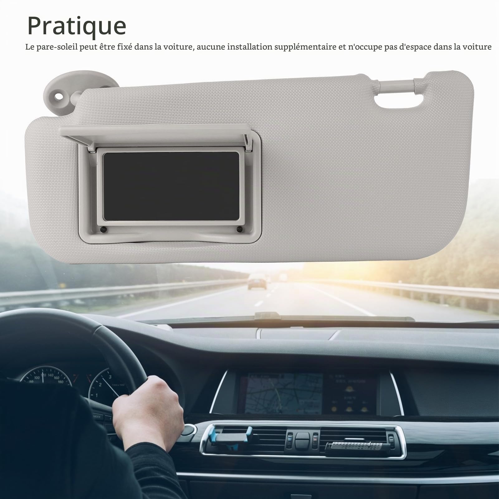 Pare-soleil de voiture gris côté conducteur gauche avec miroir