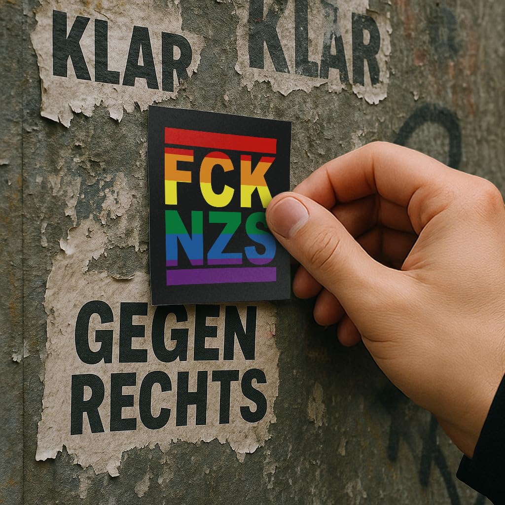 100 x FCK NZS naklejka tęczowa - 7,4 x 7,4 cm - politycznie lewicowe naklejki outdoorowe duże naklejki FCKNZS vs Right zestaw naklejek