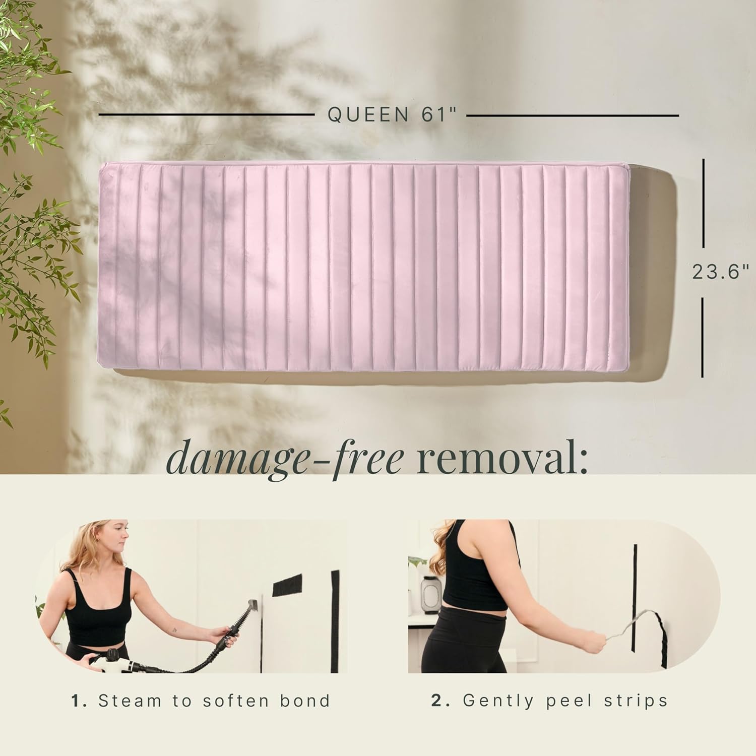 hearth & harbor queen headboard only, floating wall mounted headboard queen size, easy assemble upholstered peel and stick headboards, 3d soundproof bed wall panels, velvet stick on headboards, pink 07-pink queen