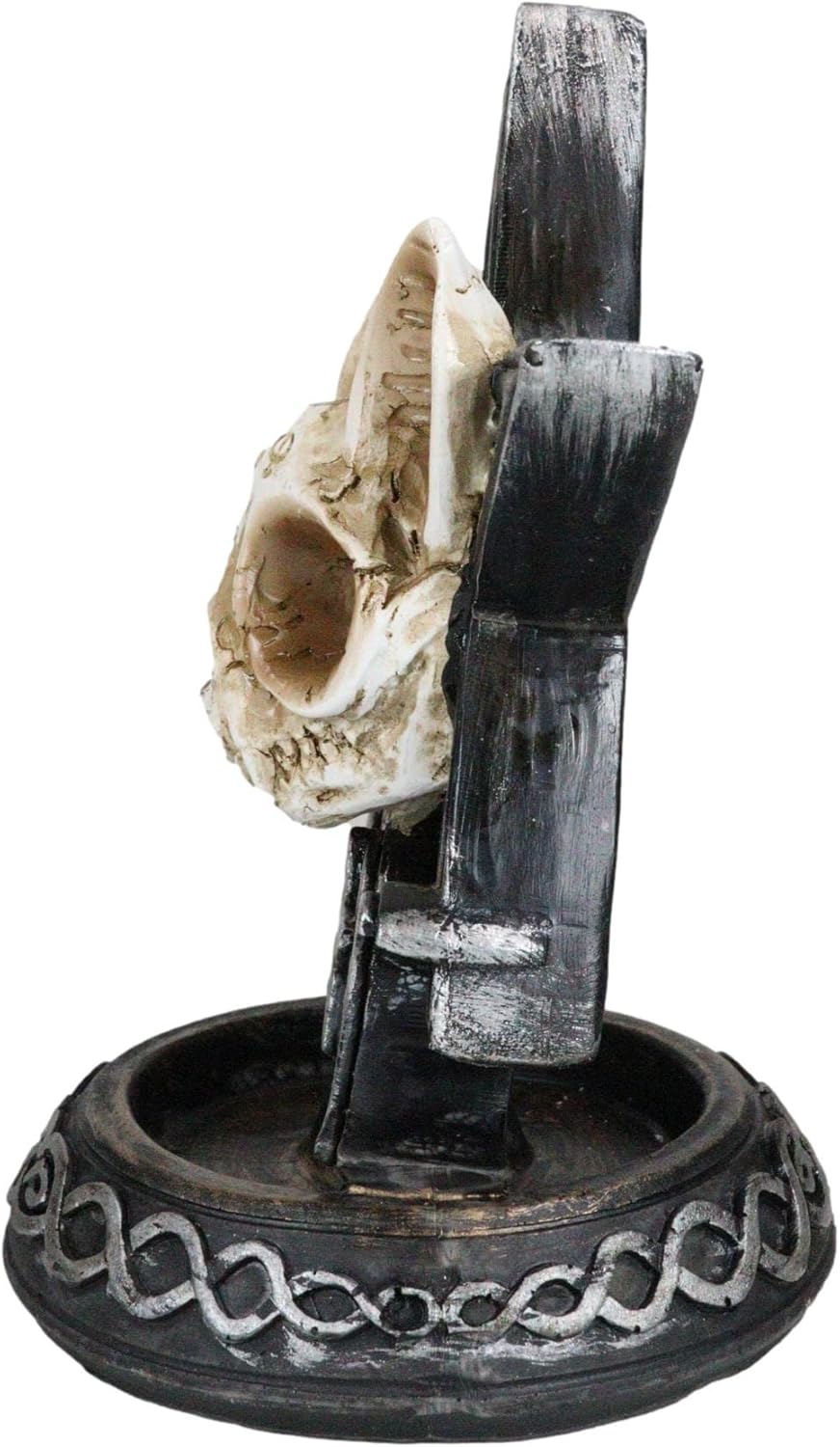 Ebros Gift Paranormal Occult Ouija Cat Skull with Triple Moon and Pentagram Sacred Geometry Backflow Cone Incense Burner Holder with Cascading Smoke Pool Waterfall Effect Figurine