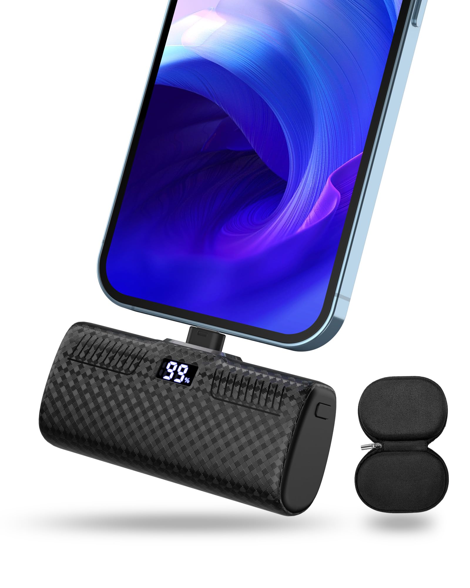 GIN FOXI Portable Charger for iPhone, MFi Certified 22W PD Fast Charging iPhone Charger, Stylish Vintage Texture Engraving & Smart Digital Display Power Bank Portable Phone Charger for iPhone Airpods