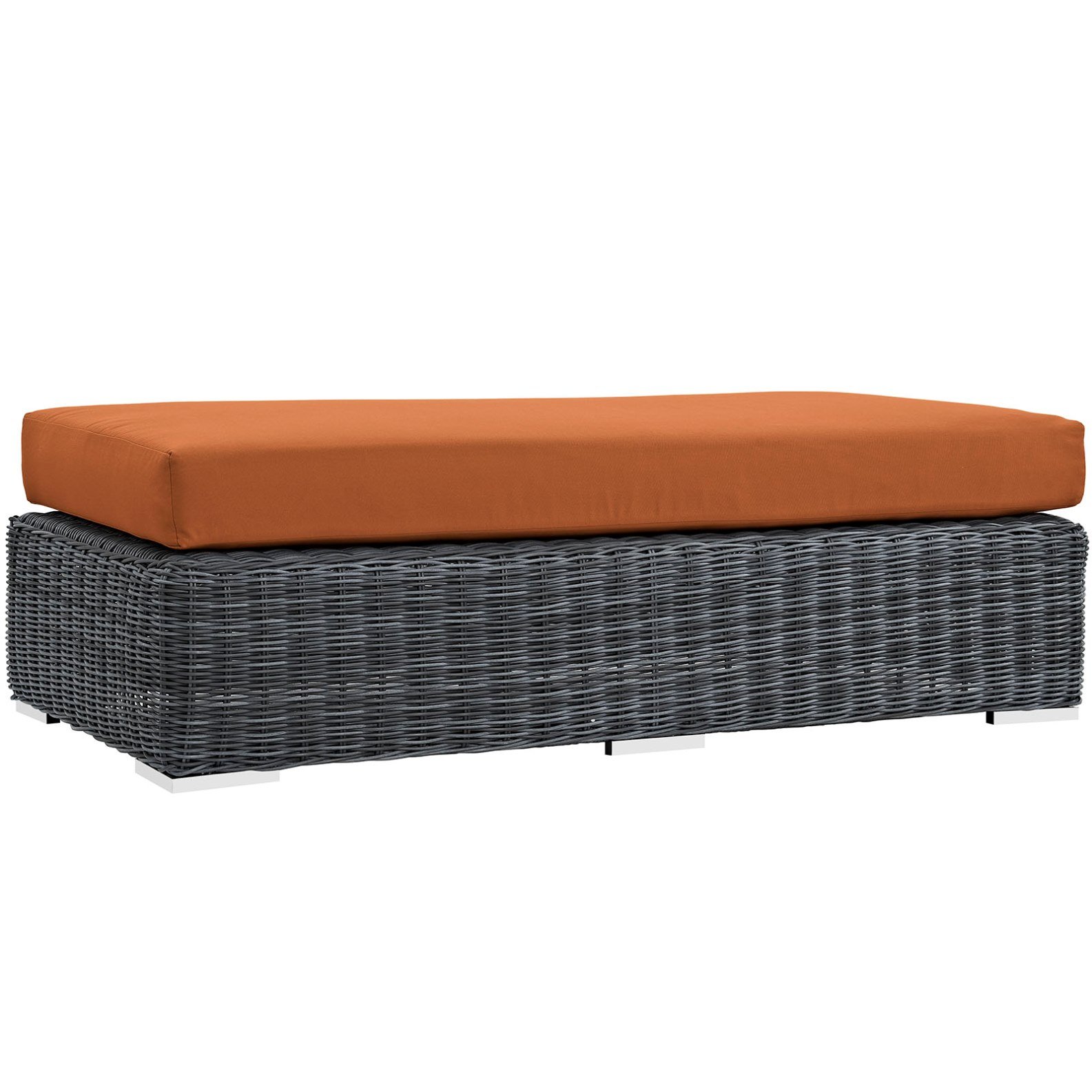Modern Contemporary Urban Design Outdoor Patio Balcony Rectangle Ottoman, Orange, Rattan