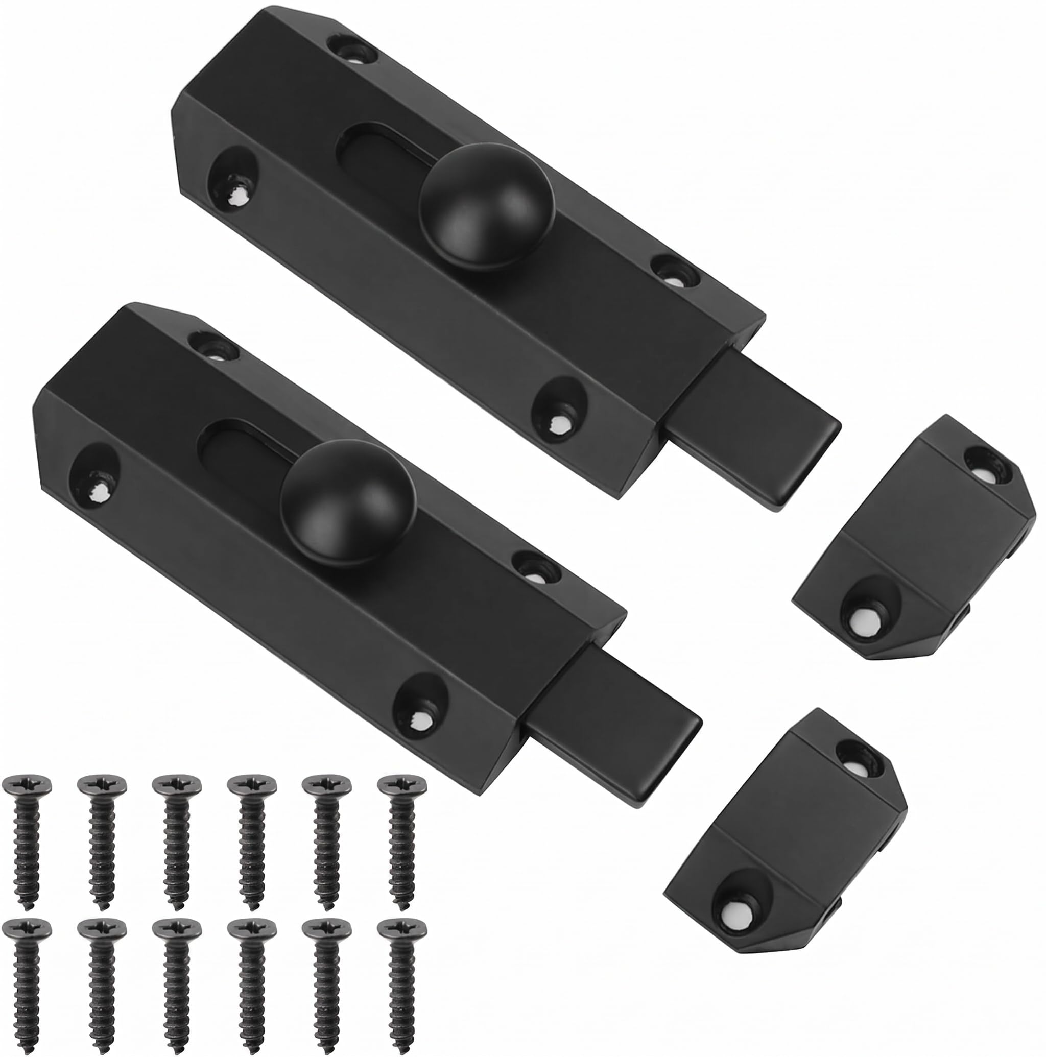 2 Pack Slide Door Bolt, 4 Inch Heavy Duty Bolt Lock Zinc Alloy Door Latches Doors Lock Bolts with Screws Surface Mounted Security Locks Latch for Bathroom Bedroom Garden Gate Garage