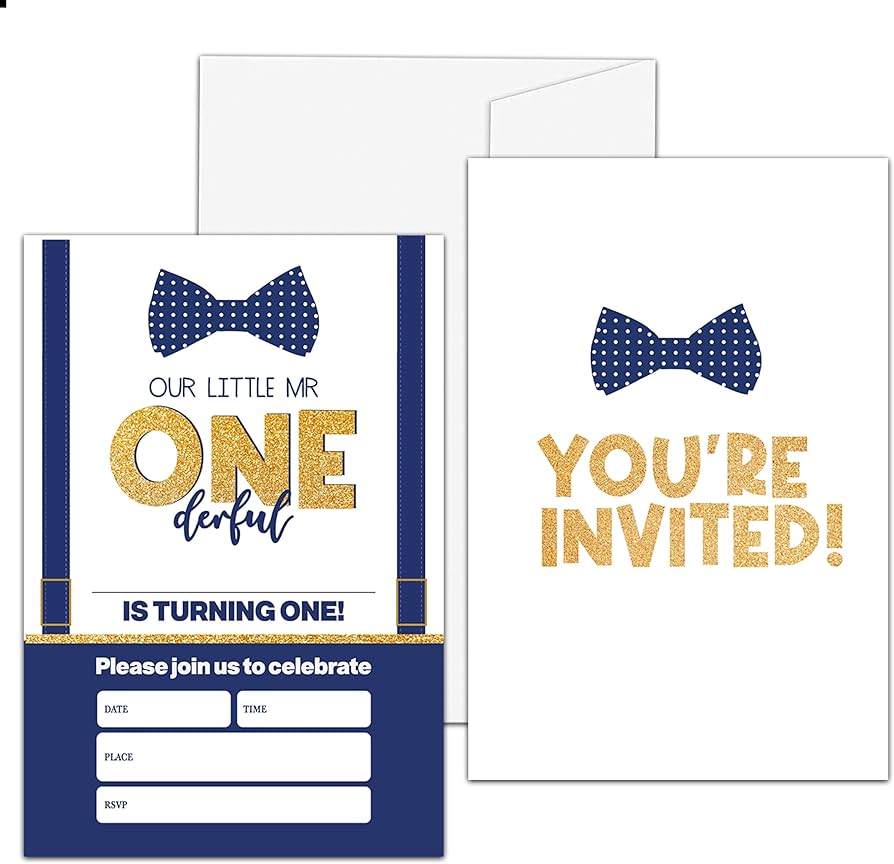 amazon-com-1st-mr-onederful-birthday-party-invitation-bow-tie-little-man-themed-fill-in-invites-for-man-20-invitations-with-envelopes-4-x-6-adults-blue-and-gold-party-favors-decorations-and
