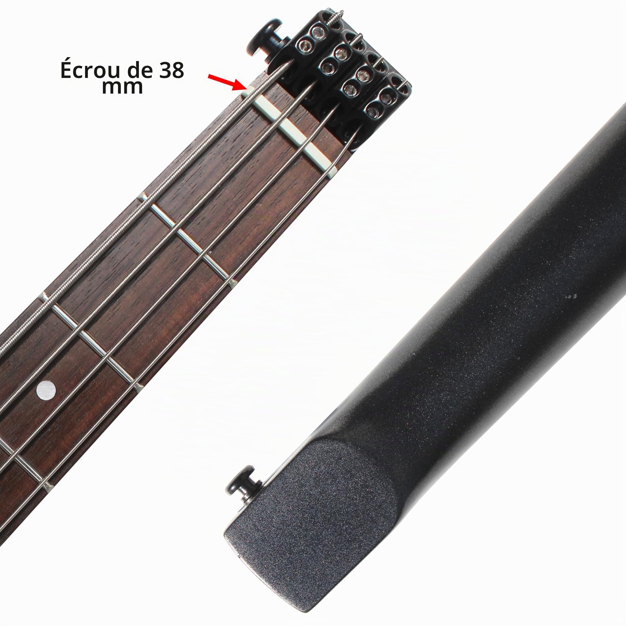 Batking Basse électrique sans tête de voyage, basse électrique à 4 cordes, avec étui et truss Road & Wire
