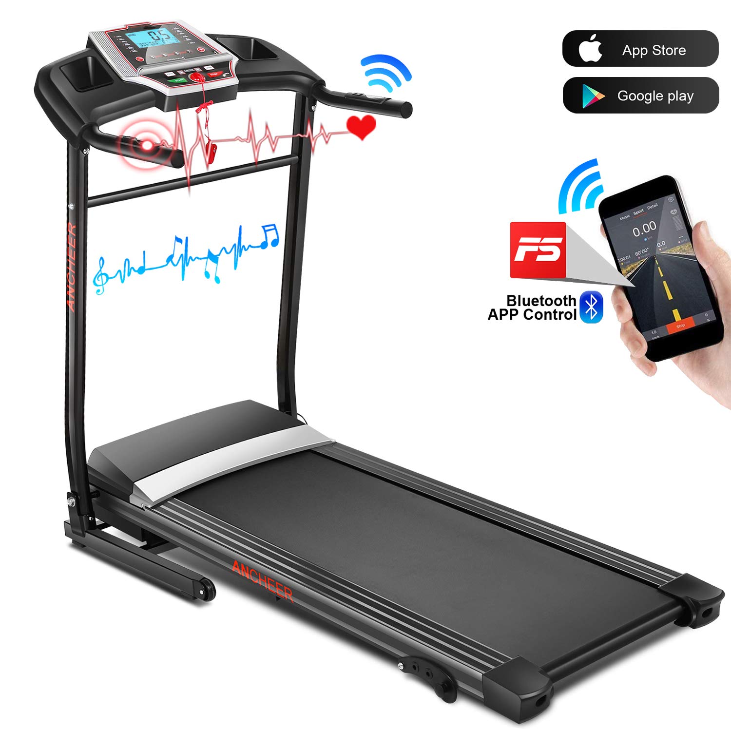 Ancheer Running Machine ANCHEER Folding Treadmill With 15% Auto