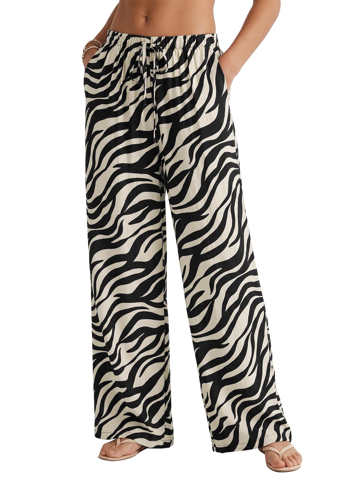Sidefeel Womens Wide Leg Palazzo Pants High Waisted Printed Pants | Lightweight, Breathable, Flowy Pants for Women, Dress Work Pants, Business Casual Outfits for Women, Boho Printed Pants