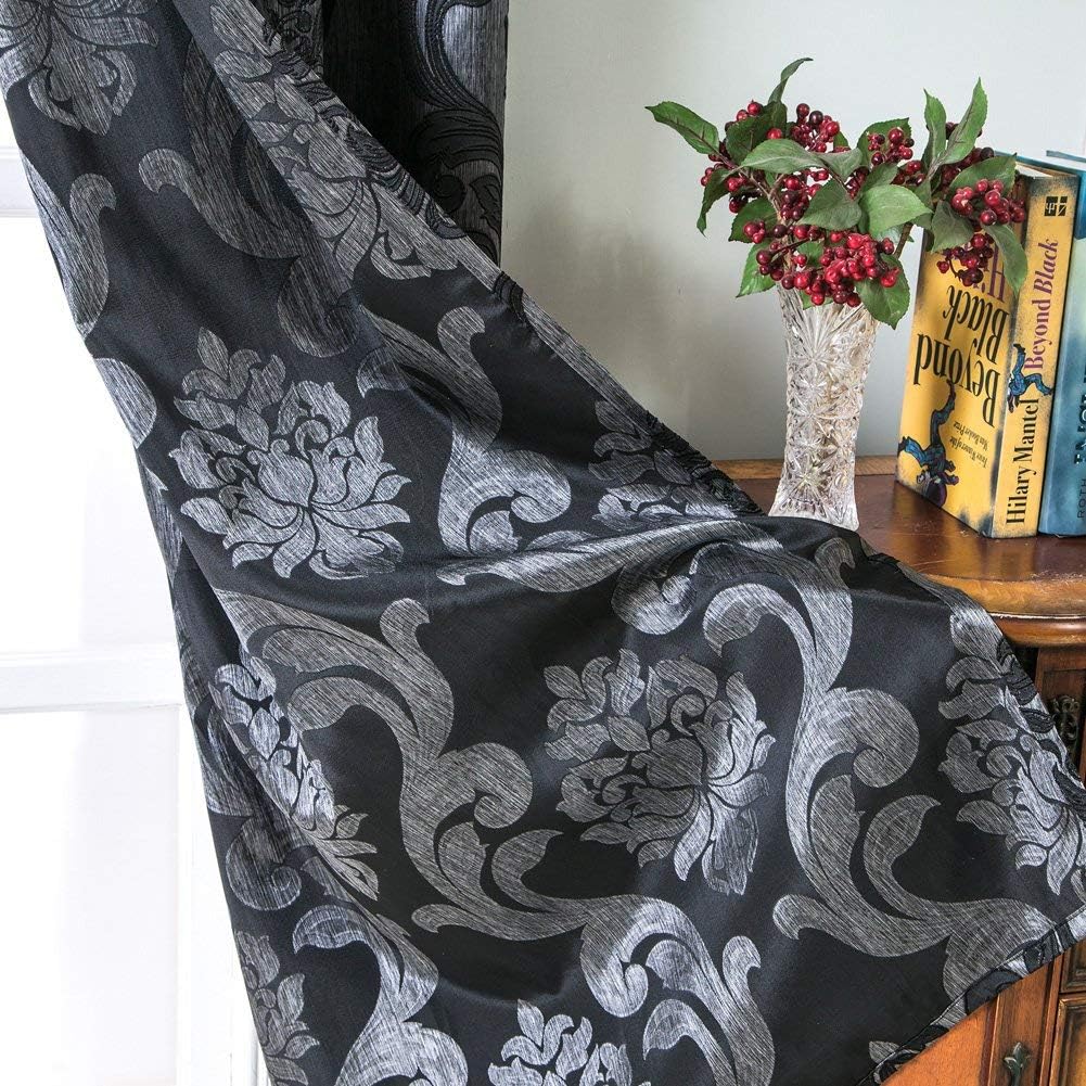 NAPEARL Sliding Door Curtains Gothic Style Patio Doors Curtains, Room Divider Curtain 1 Sliding Panel Black Grey Jacquard Vintage Floral Damask Pattern Window Drapes with Grommet Top Extra Wide