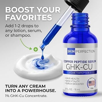 Copper Peptides Serum for Face 1% GHK-Cu Anti-Aging, Fine Lines, .5 fl oz | Skin Perfection Made in USA, 99% Pure Copper Peptide for Hair and Scalp Paraben-Free Vegan Dropper Serum Skin Elasticity