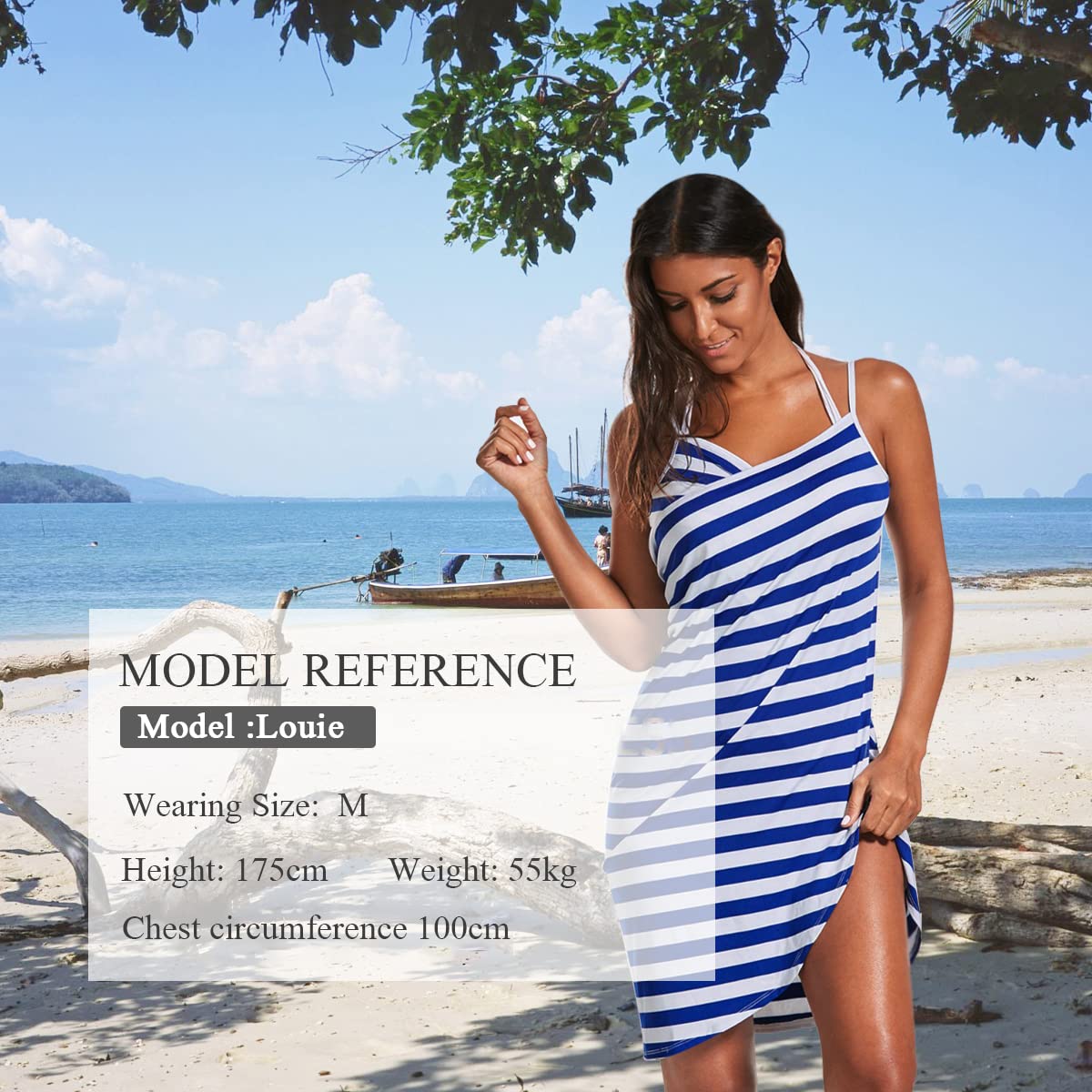 LumiSyne Bikini Copricostumi e Parei Donna Abito da Spiaggia Costumi da Bagno Copricostumi Vestito a Righe Moda Scollo a v Sexy Vestito Senza Maniche Mare Taglia Larga