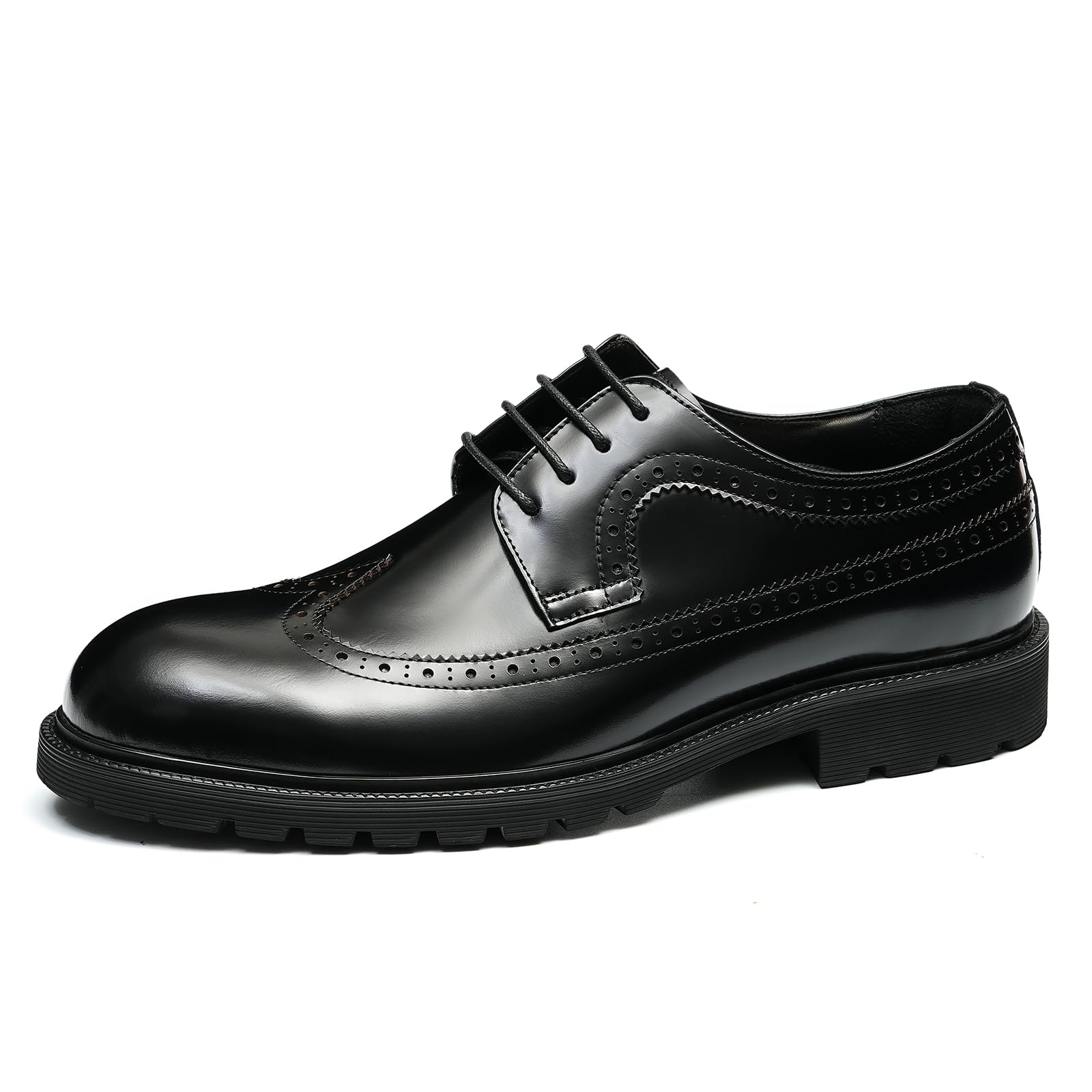 Générique Brogues Décontractées Confortables à Semelle Epaisse pour Hommes Chaussures Habillées Basses Lacets à Bout Rond en Cuir Derbys Formels Affaires