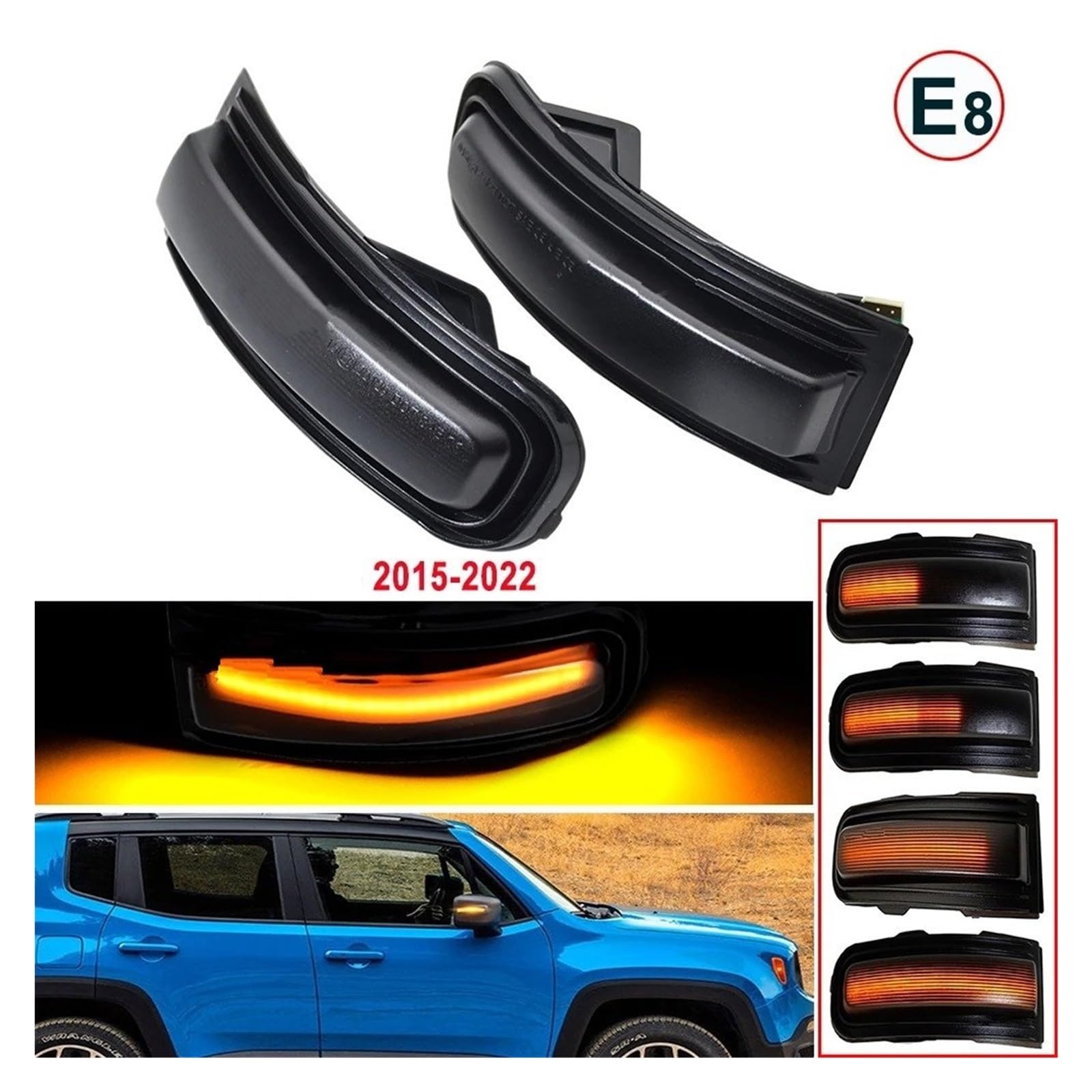 Indicatori Di Direzione Dinamici Per Jeep Per Renegade 2015-2022 2 Pezzi LED Indicatori Direzione Dinamici Luce Specchietto Laterale Lampeggiante Freccia Sequenziale Ripetitore Indicatore di Direzione
