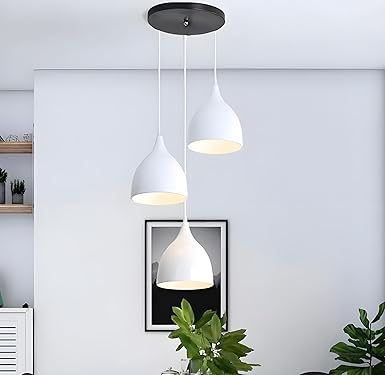 Lamp Pendant Light, Aluminium, White and black Ceiling Light Lamp Home Decor Items,Hanging Ceiling Decorative Chandelier Home,Living Room, Indoor Jhumar Lighing (round cluster) (WHITE, WITHOUT BULB)