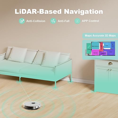 Miniatura 6 de TECBOT S3 PRO - Aspiradora robótica y trapeador, navegación LiDAR, 150 minutos de funcionamiento y succión de 4,000 Pa, robot aspirador de carga