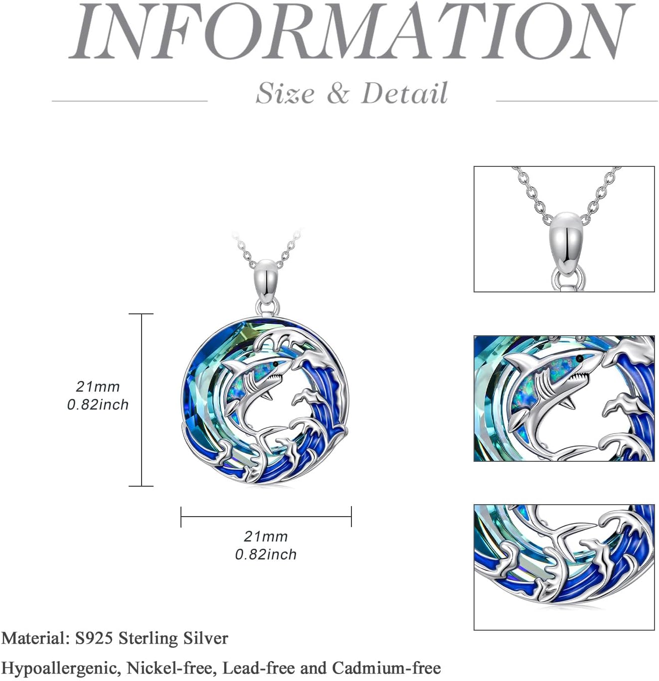 TOUPOP Sea Turtle/Jellyfish/Shark/Octopus/Seahorse Gifts Sterling Silver Ocean Waves Pendant Blue Crystal Sea Turtles Jewelry Valentine's Day Summer Gifts for Women Her - Image 5