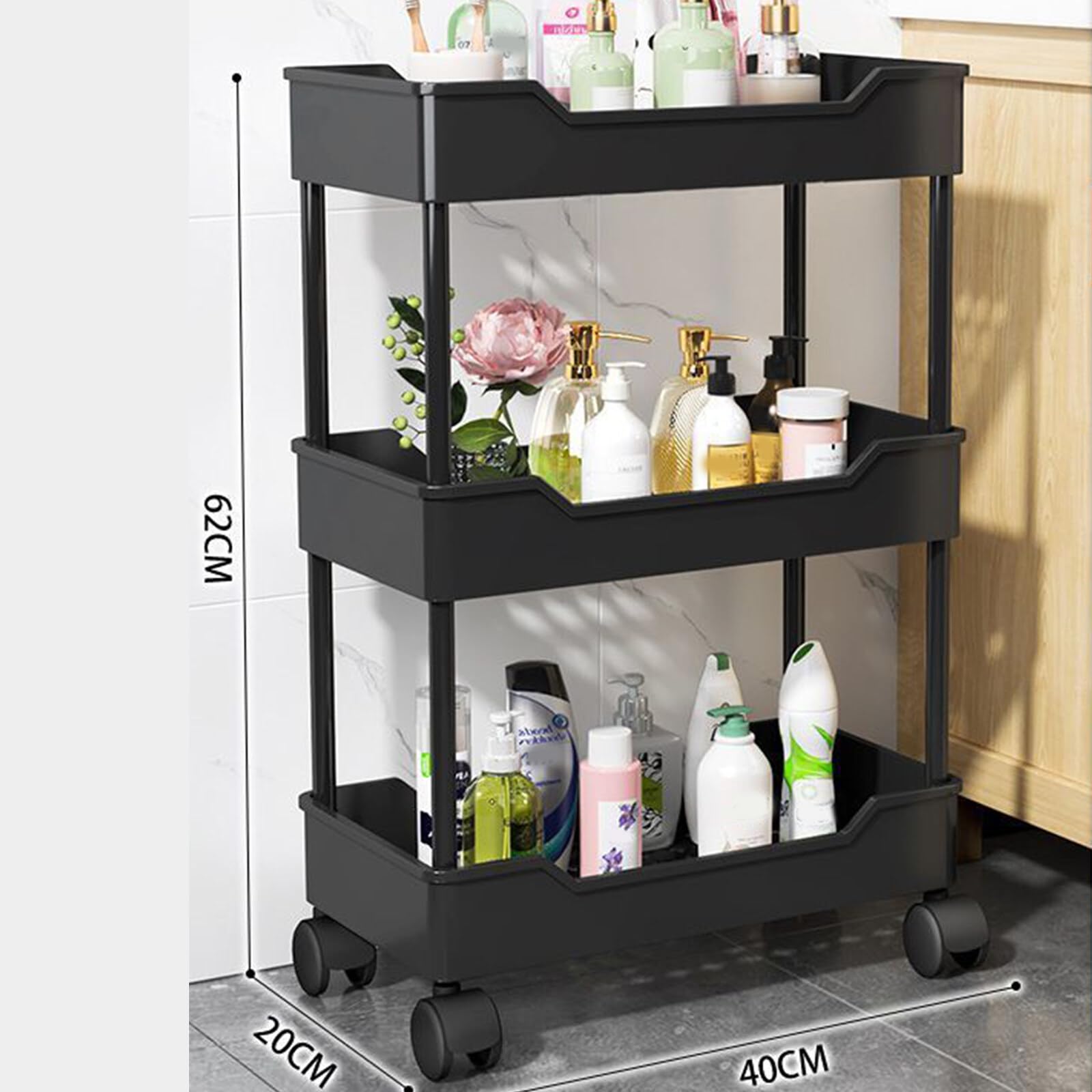 Amazon｜車輪の 3 層プラスチック圧延ユーティリティ カート