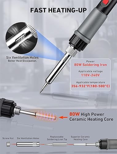 Miniatura 3 de Kit de herramienta de alisado para impresora 3D 21 en 1, kit de soldadura digital LCD de 80 W con temperatura ajustable y soldador con insertos de