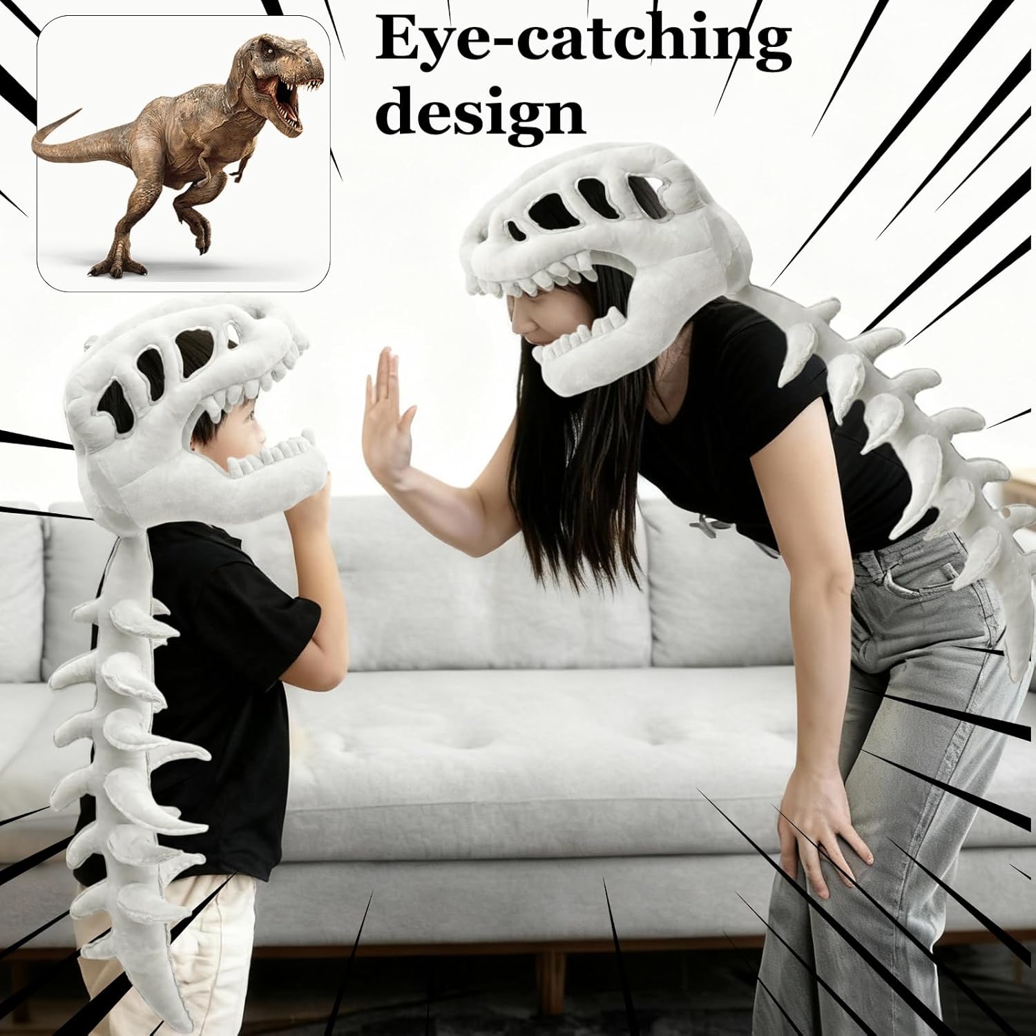 Spinosaurus Plush Dino Outfit 3D Skull Headpiece with Plush Spine Wearable Dinosaur Skeleton Great for Dress-Up - Image 4