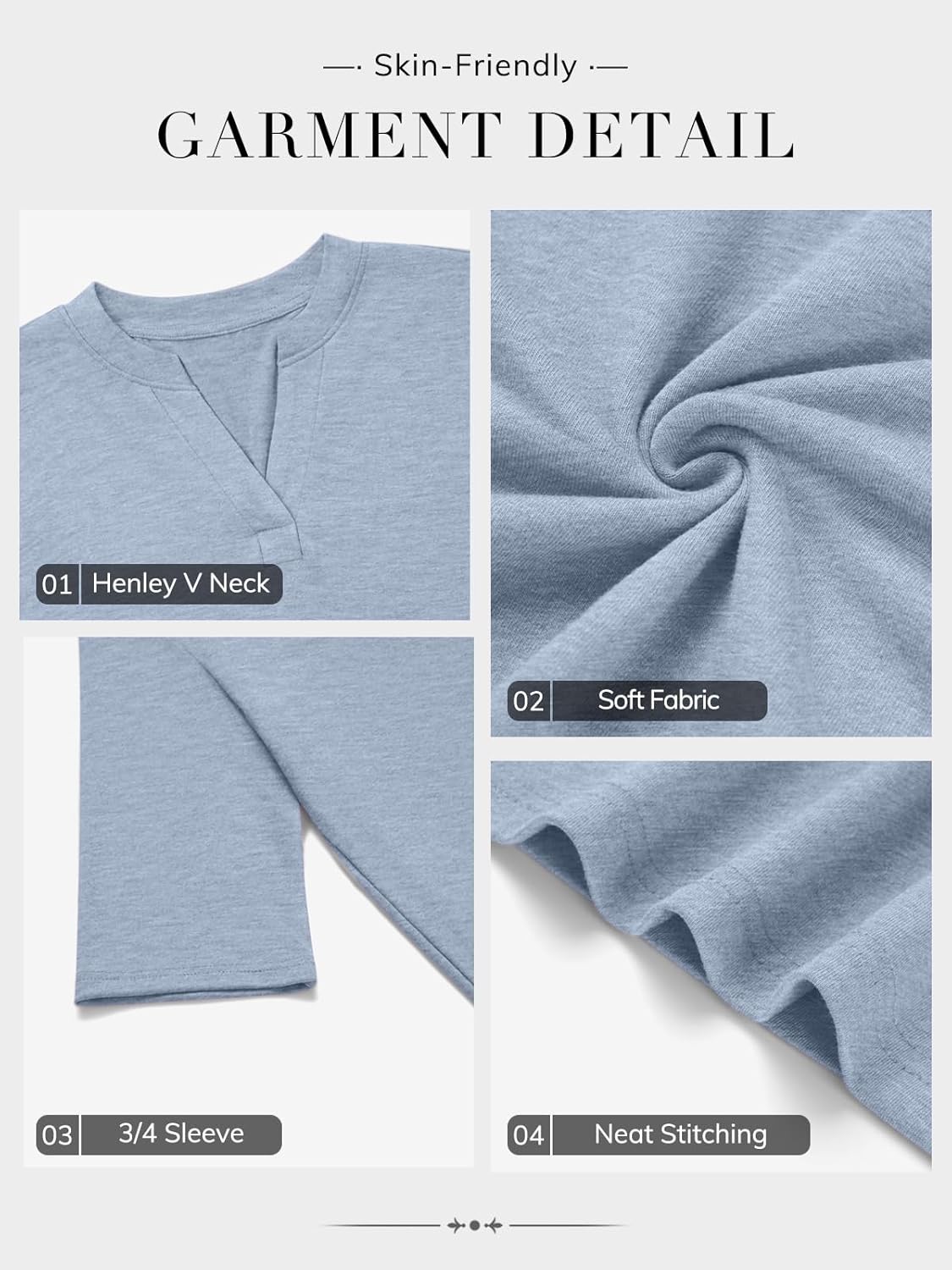 ATHMILE Womens V Neck 3/4 Sleeve T Shirts Spring Summer Tops Tunic Casual Tees Henley Beach Vacation Basic Fashion Clothes - Image 5