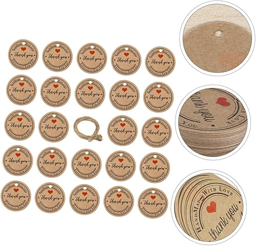 Miniatura 5 de EXCEART 100 piezas de papel kraft etiquetas colgantes regalos de Navidad etiquetas redondas regalo caramelo marrón Kraft etiquetas de agradecimiento
