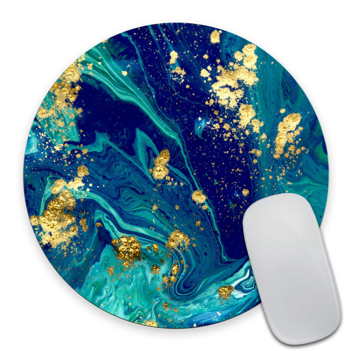 Smooffly Blue Marble Round Mouse Pad Cute Mat Gold Green Turquoise Circular Mouse Pads Size 7.9 x 7.9 x 0.12 Inch