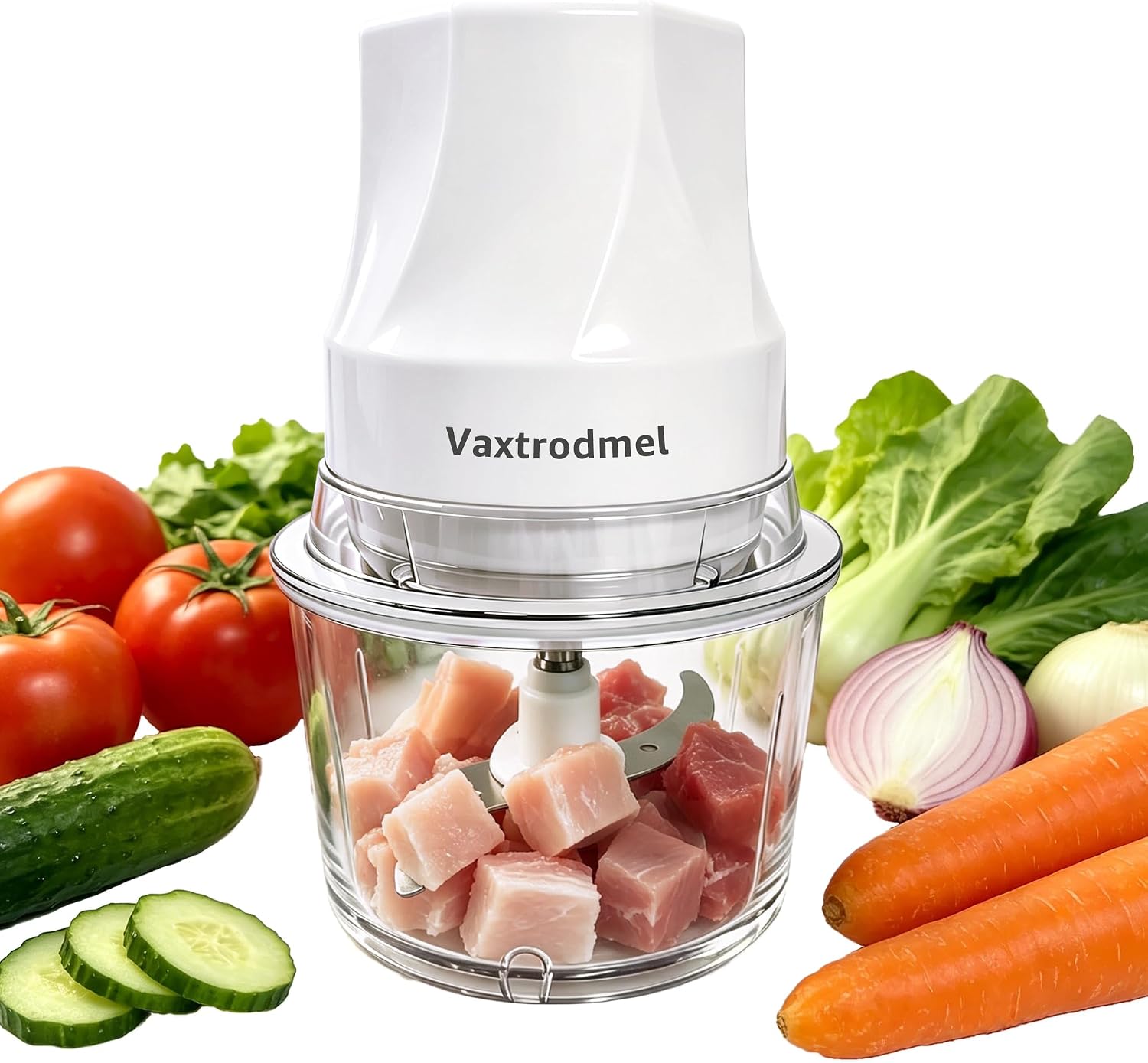 Electric Food Chopper, 200W Fast Chopping, 1L Plastic Bowl, White | Dual Blades, 2 Speed Switch, with Anti-Slip Pad, Overheat Protection, Fast Chopping