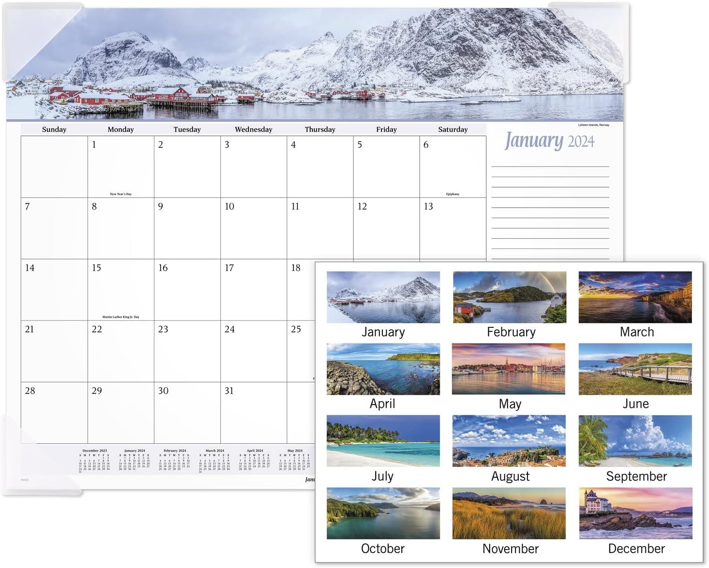 AT-A-GLANCE 2024 Monthly Desk Pad, 21-3/4" x 17", Standard, Panoramic Seascape (89803-24)