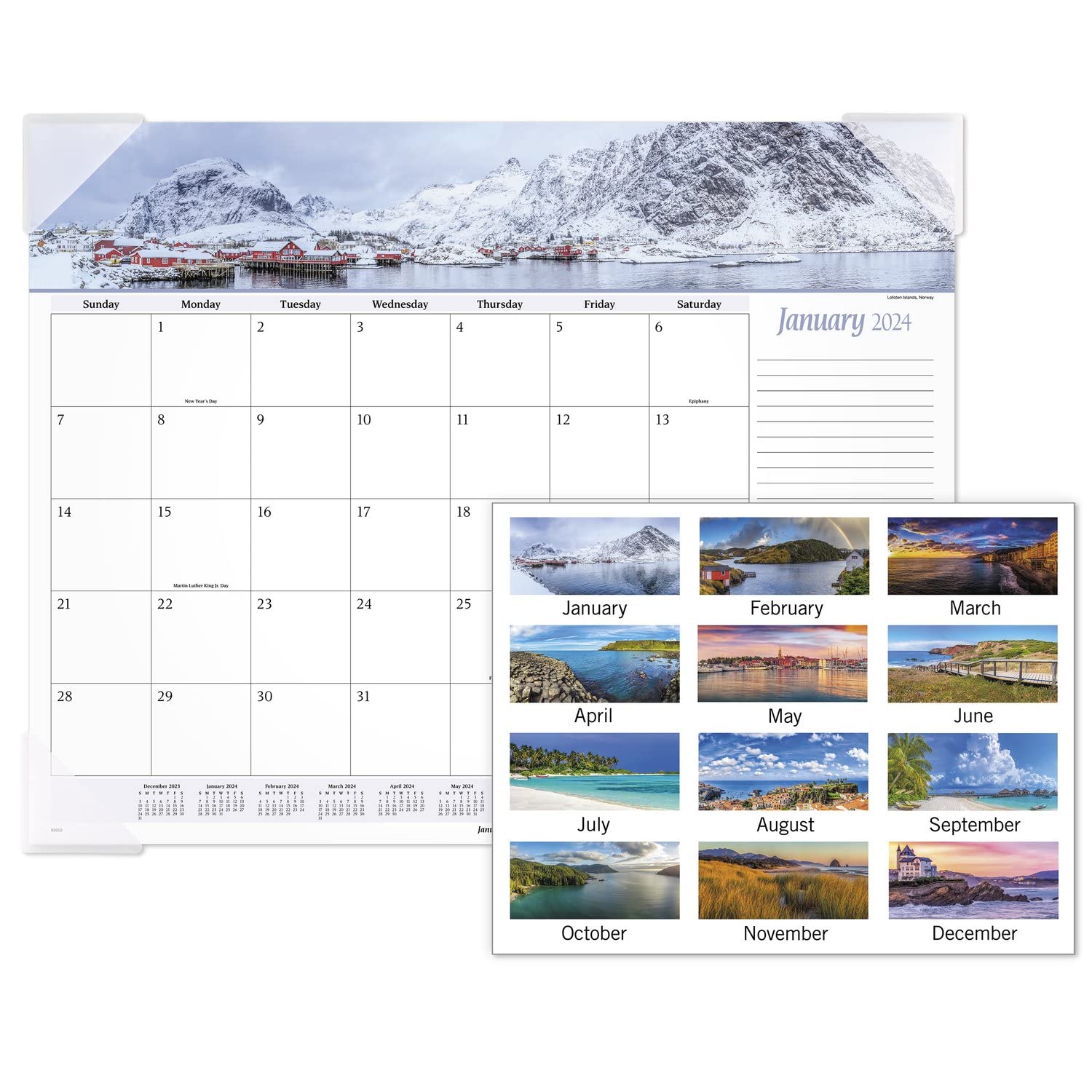 AT-A-GLANCE 2024 Monatliche Schreibtischunterlage, 54,5 x 43,2 cm, Standard, Panorama-Meereslandschaft (89803-24)