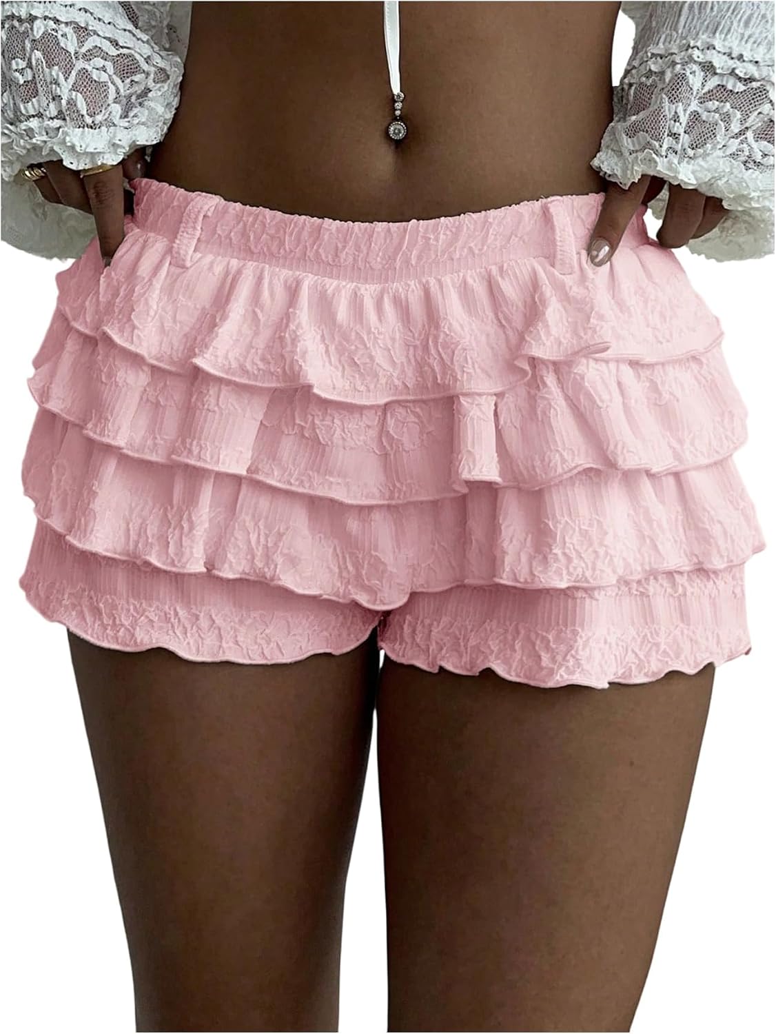 BEAUDRM Women's Y2k Ruffle Shorts Frilly Micro Short Texture Puffy Mini Shorts Low Rise Bloomers Party Club Boyshorts