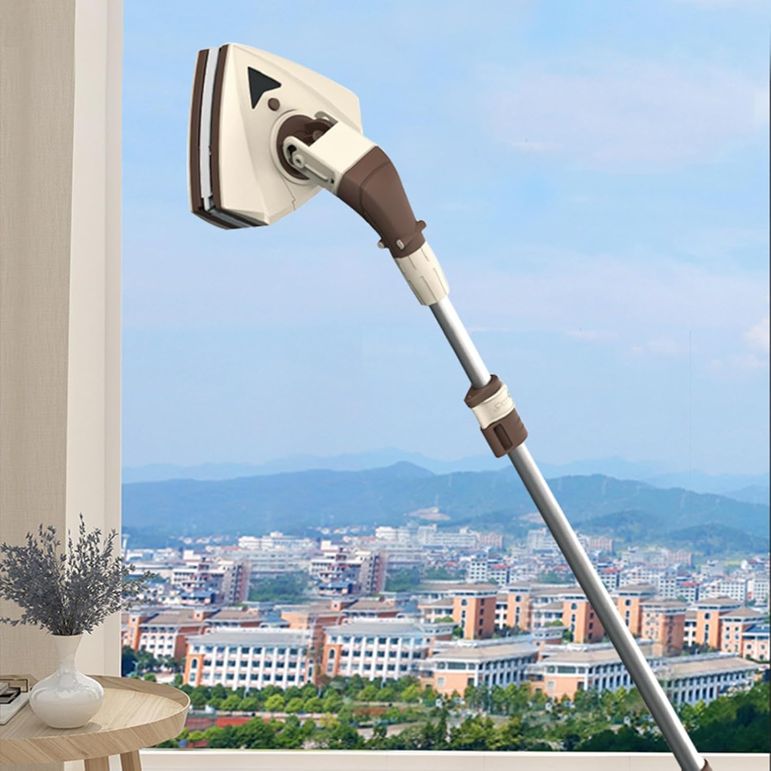 Magnetyczny środek do czyszczenia szyb – dwustronna wycieraczka do okien z obrotem o 360° i drążkiem przedłużającym do czyszczenia szkła wysokościowego, pasuje do szkła o grubości 5–35 cm