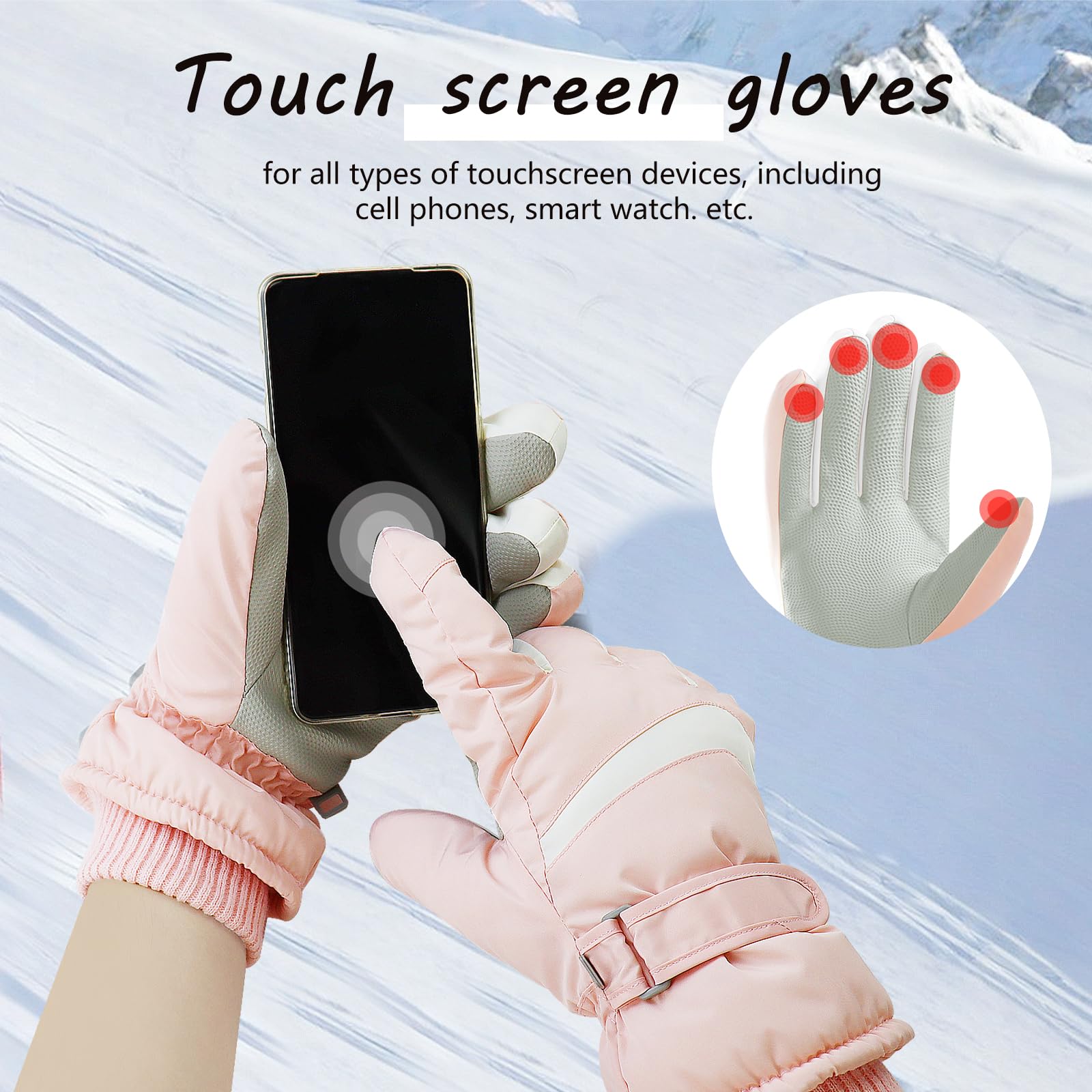 Damen-Skihandschuhe, winddicht, Thermo-Touchscreen-Handschuhe, wasserdicht, Winter, warm, Schneehandschuh für Skifahren, Radfahren, Outdoor-Sport