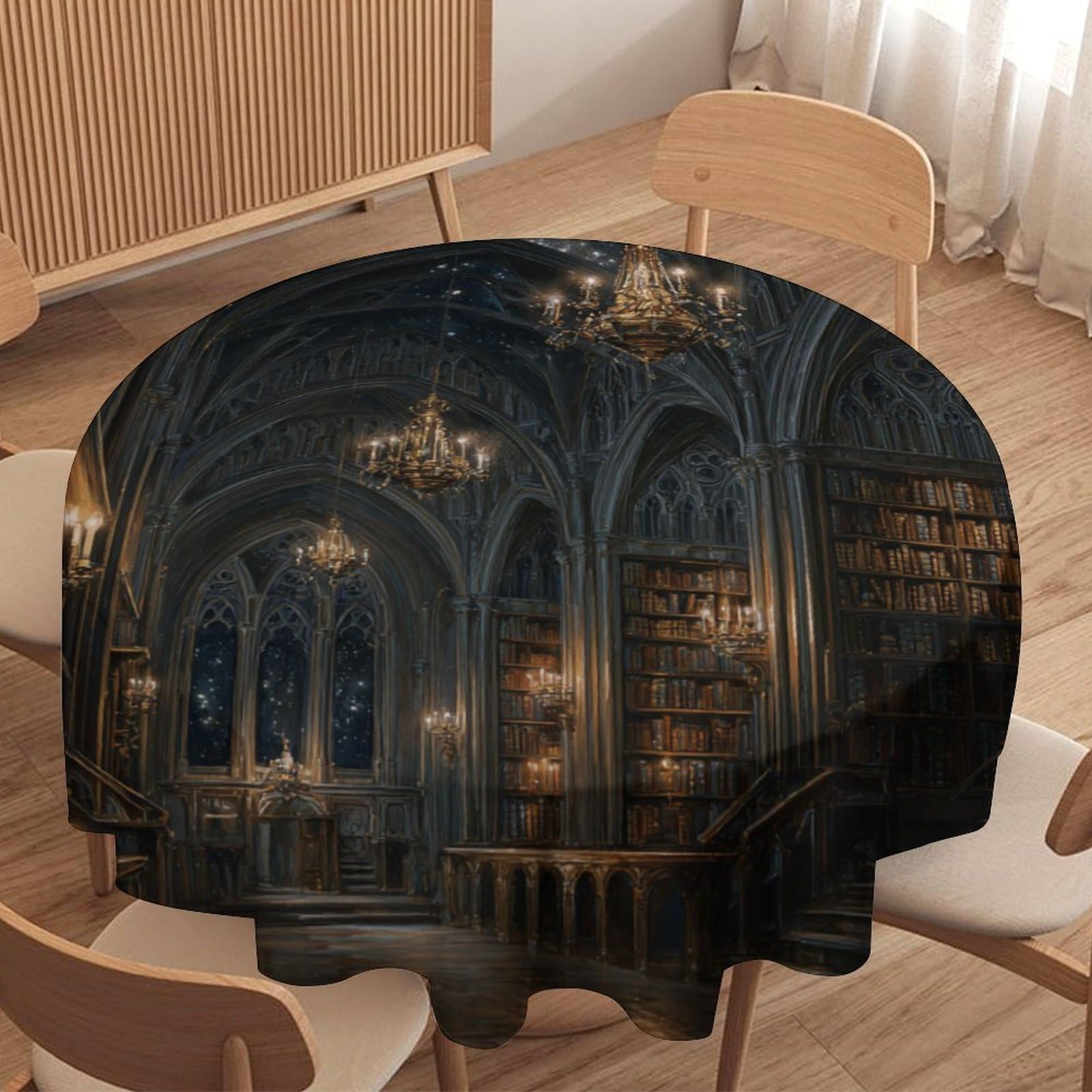 LUYYSKY Elegant Classic Church Print Waterproof Round Tablecloth Gothic Vintage European Architecture Castle Print Washable Table Cover for Kitchen-177.8" Wx177.8 L cm