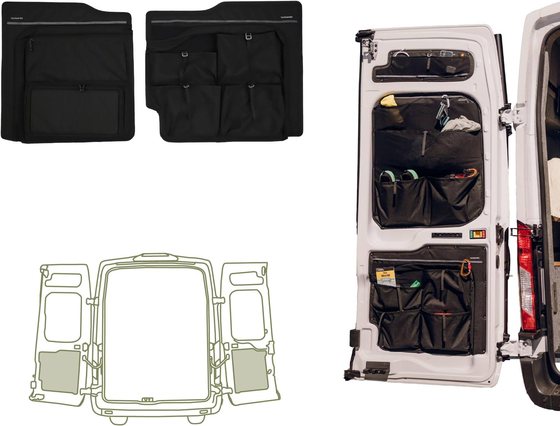 VanEssential Rear Door LOWER Storage Panels (Pair) Designed for Ford Transit High/Mid Roof (Van Years 2015 to Current Model)