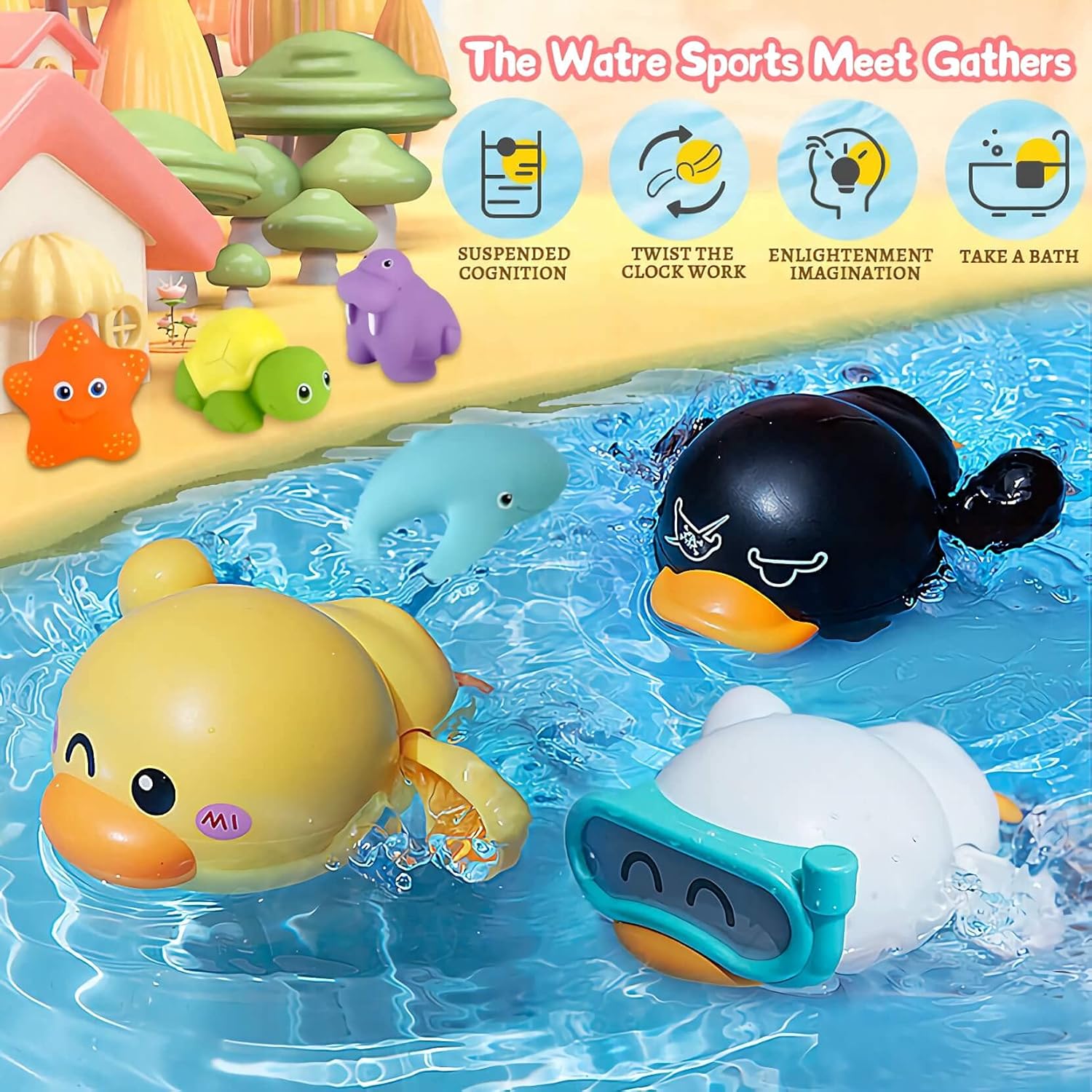 Meijoy Baby Bath Toys for Toddlers 1-3 - Pool Toys for Toddlers Age 2-4 Floating Wind-up Ducks Swimming Pool Games Water Play Set Gift for Bathtub Shower Beach Infant Toddlers Kids Boys Girls : Toys & Games