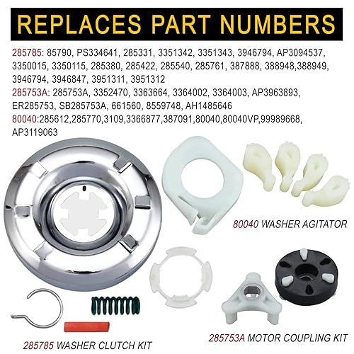 Miniatura 4 de Kit de acoplamiento de motor 285753A resistente, kit de embrague de lavadora 285785, 80040 Agitador de perro de Seentech - Apto para lavadoras
