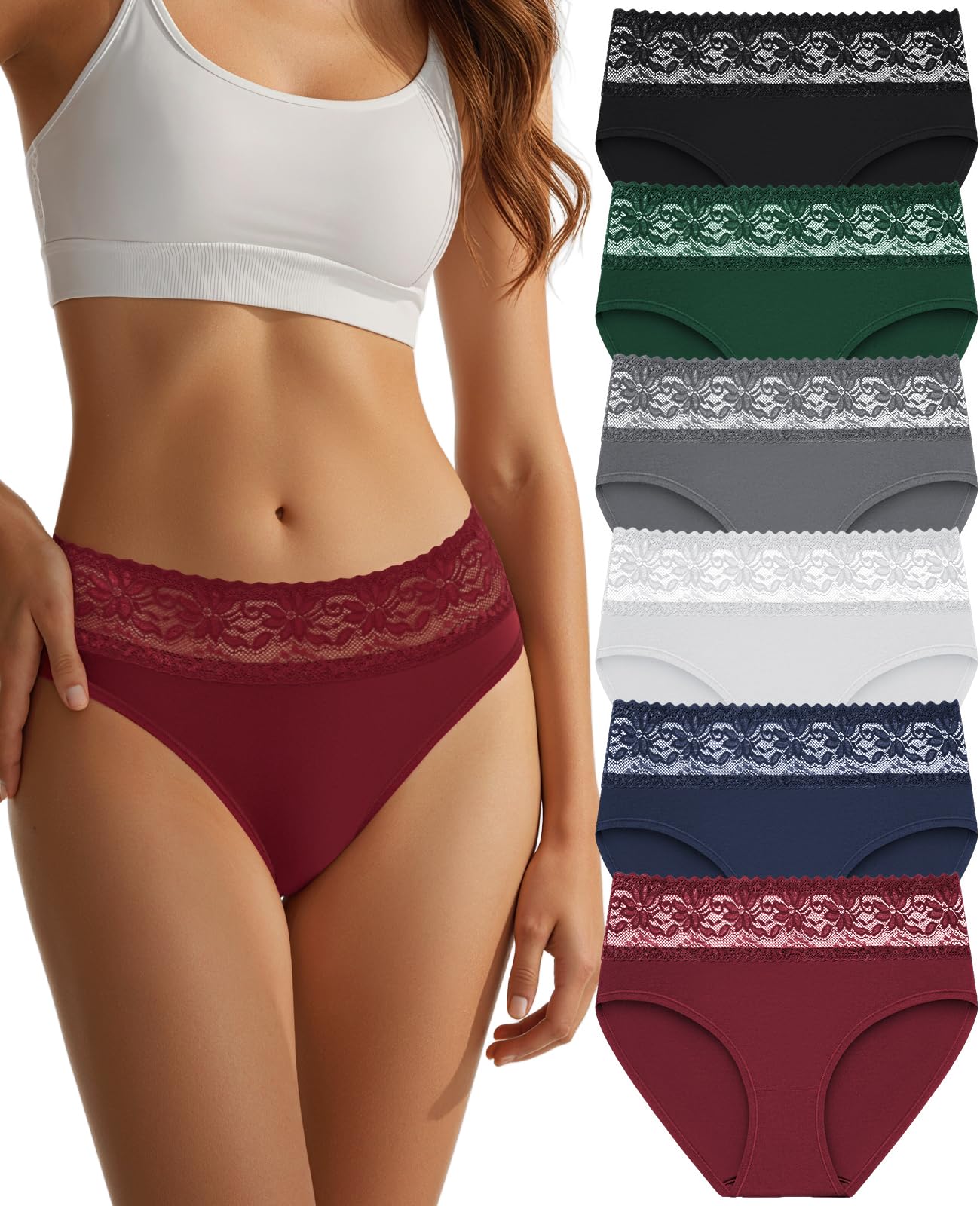 zpkydc Womens Underwear Cotton Lace Bikini Panties Stretch Soft Breathable Briefs Comfortable Hipster Underpants 6 Pack-picture-48