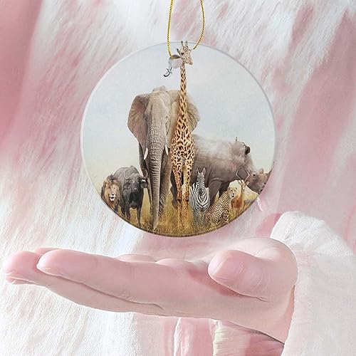 Miniatura 2 de Adornos de Navidad 2022, regalo de Navidad, impreso en ambos lados, elefante africano, jirafa, cebra, tigre, león, pájaro en el bosque